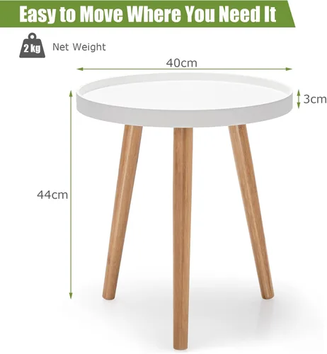 Vista 3 de Mesa auxiliar redonda, mesa auxiliar moderna con bandeja de madera anticaída, mesa de centro redonda para sala de estar, dormitorio, color blanco (1)