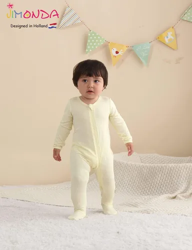 Vista 6 de Jimonda Pijama de bambú para bebé, unisex, para niños y niñas, de una pieza, manga larga, cierre de cremallera de 2 vías, mameluco
