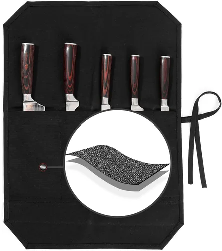 Vista 9 de Bolsa para cuchillos de chef, rollo para cuchillos con 4 ranuras, forro de tela especializado resistente a cortes, lona encerada resistente de 16