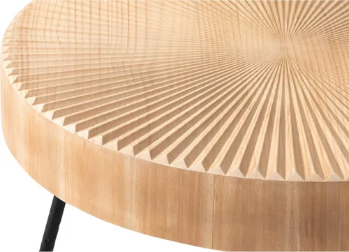 Vista 7 de Juego de mesa de centro estilo granja de 2 piezas, redonda con patrón radial de madera artesanal, juego de mesa de café moderna para sala de estar