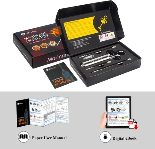 Vista 6 de Ofargo Inyector de carne, 3 agujas para ahumar carnes, carne de res, pavo; jeringa inyectora de adobo de 2 onzas; manual de usuario incluido