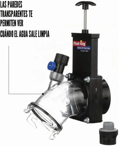 Vista 2 de Válvula de descarga Valterra F02-4350 RV inversa Clear body shows when water runs clean, anti-siphon backflow preventer, 360 degree swivel bayonet