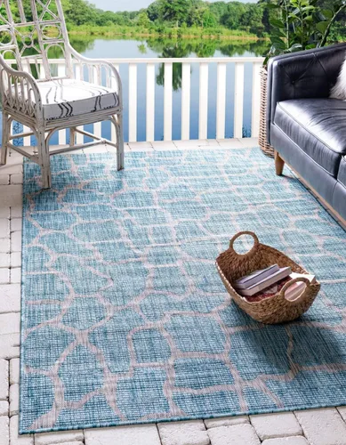 Vista 12 de Unique Loom Outdoor Safari Collection - Alfombra de área - Jirafa (2' x 6' 1" camino, azul/gris)