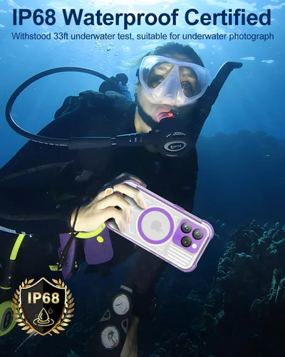 Vista 3 de Funda impermeable para iPhone 15 Pro Max, [lente y protector de pantalla integrados] [IP68 bajo el agua] [15 pies militares a prueba de golpes]