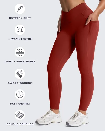 Vista 61 de Aoxjox Trinity - Pantalones de yoga de cintura alta con bolsillos para mujer, control de abdomen, cintura cruzada, leggings de entrenamiento suaves