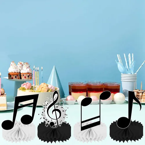 Vista 8 de Notas musicales para decoración de mesa de fiesta, 11 piezas, centros de mesa de panal de abeja para notas musicales, temática de fiesta