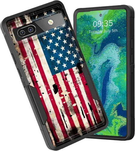 Vista 28 de Funda para Pixel 6A, funda protectora híbrida de doble capa resistente a prueba de golpes de policarbonato duro de silicona suave TPU para Google