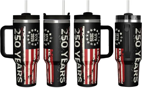 Vista 8 de 250 Years American Flag - Vaso aislado de acero inoxidable de 40 onzas (40.6 fl oz), taza de café patriótica con tapa a prueba de salpicaduras