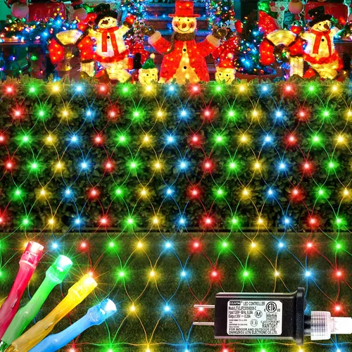 Vista 10 de HEYFUNi - 192 luces LED de red de Navidad enchufables, 9.8 pies x 6.6 pies, color blanco cálido Connectable Mesh Christmas Lights, Bush Lights