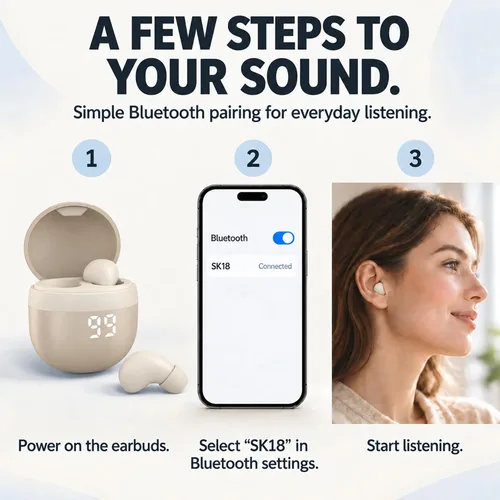 Vista 7 de Auriculares invisibles para dormir de lado, mini auriculares pequeños Skin tone