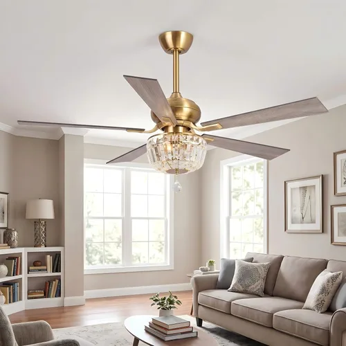 Vista 11 de Ventilador de techo de 52 pulgadas con luz, ventilador de araña de cristal con control remoto Ceiling Fans with Lights for Bedroom Living Room