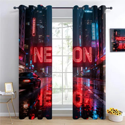 Vista 11 de Cyber Ring Curtains, Thermal Insulated Darkening Drapes For Sci-Fi Home Decor, Futuristic Neon Circle Digital Grid Scene Grommet Window Treatments