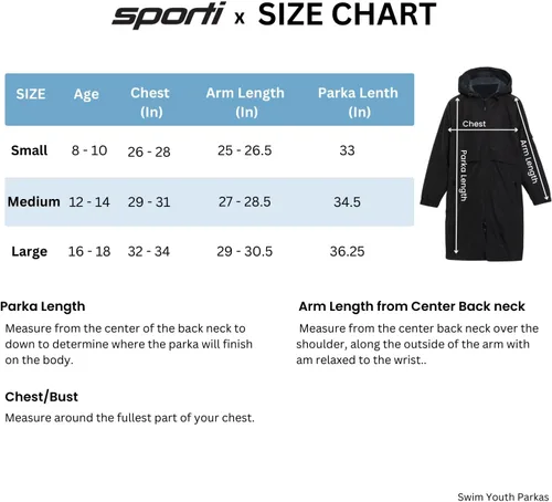 Vista 4 de Sporti Parka de natación unisex para jóvenes con forro polar de felpa, tela exterior resistente al agua, cremallera bidireccional, múltiples