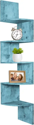 Vista 4 de Estante de esquina Greenco, estantes flotantes de 5 niveles para pared - solución de almacenamiento para decoración de habitaciones para oficinas