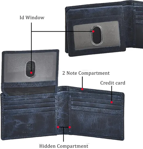 Vista 2 de Cochoa Cartera para hombre con bloqueo RFID de cuero real, plegable, elegante, 2 ventanas de identificación en caja de regalo