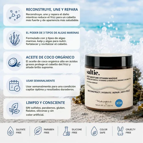 Vista 2 de Mascarilla capilar con vitamina y acondicionador profundo con aceite de coco orgánico - Restaura los daños secos - Repara el daño - reduce