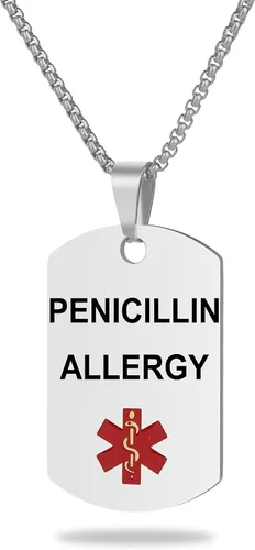 Vista 26 de Collar de alerta médica, etiqueta grabada con láser, grabado personalizado, etiqueta de identificación de acero inoxidable, colgante para hombres