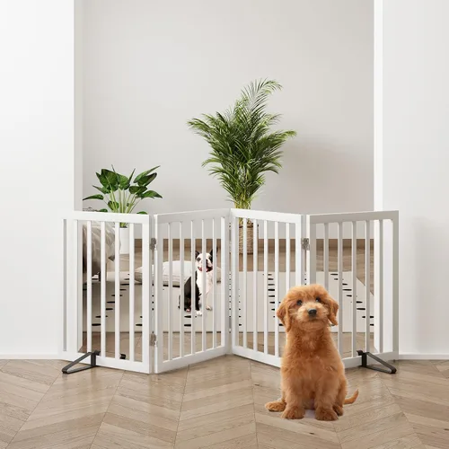 Vista 36 de Puerta plegable negra para mascotas de 18-55 pulgadas para escaleras y puertas, valla de puerta para cachorros