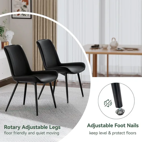 Vista 6 de Vogue Furniture Direct Juego de 2 sillas de comedor modernas, tapizadas de piel sintética, sin brazos, con patas de metal, sillas decorativas