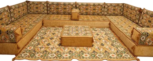 Vista 23 de arabicsofa Sofá en forma de U de estilo árabe para el suelo – Juego de Majlis hecho a mano – Sofá de estilo bohemio