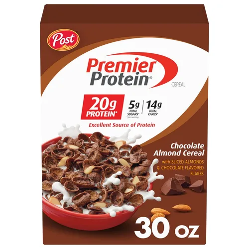 Vista 14 de Premier Protein Cereal de Proteína de Chocolate con Almendra, Copos de Cereal de Proteína Chocolateados con Almendras Rebanadas, Contiene 20g