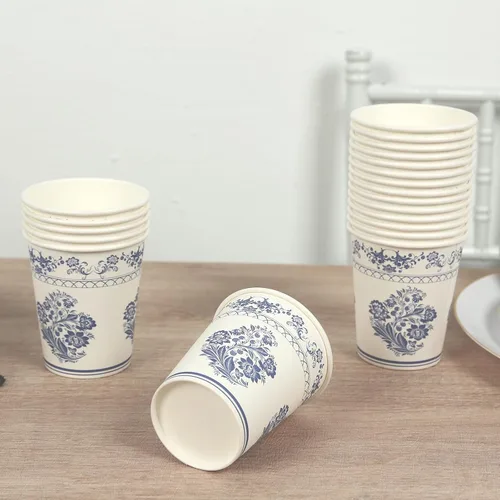 Vista 15 de Efavormart - Paquete de 24 vasos de papel franceses, elegantes vasos desechables de oro blanco para fiesta, 9 onzas tipo10