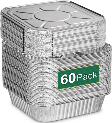 Vista 8 de Bandejas desechables de papel de aluminio de 8 x 8 pulgadas con tapas (paquete de 15) - Bandejas de hornear resistentes para freidora de aire, horno