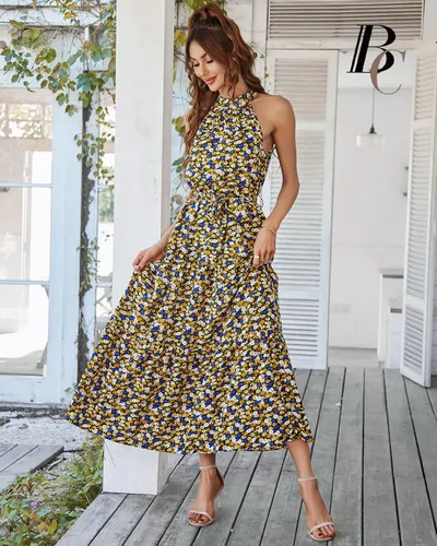 Vista 5 de BebreezChic Women Dresses 2022 Boho Floral Flowy Ruffled Dresses