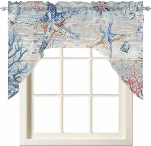 Vista 15 de Cortinas de cocina con cenefa de pulpo costero, con bolsillo para barra, paneles de cortina para dormitorio, sala de estar, baño, cafetería