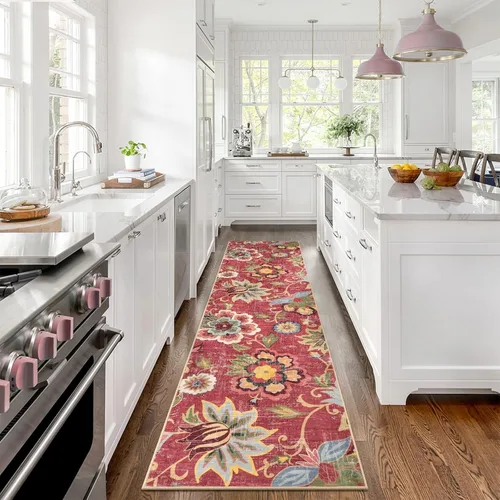 Vista 34 de Beeiva Alfombras florales de entrada, lavables para interiores, ultra fina, de 2 x 3 pies, antideslizante, para cocina, tapete de cachemira suave