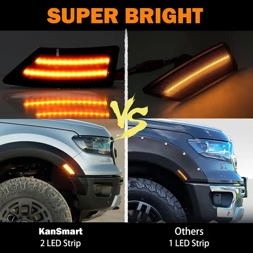 Vista 8 de Luces LED de marcador lateral para Ford Ranger Lariat XL XLT 2019 2020 2021 2022 Ranger lente ahumada marcadores laterales negros lámpara