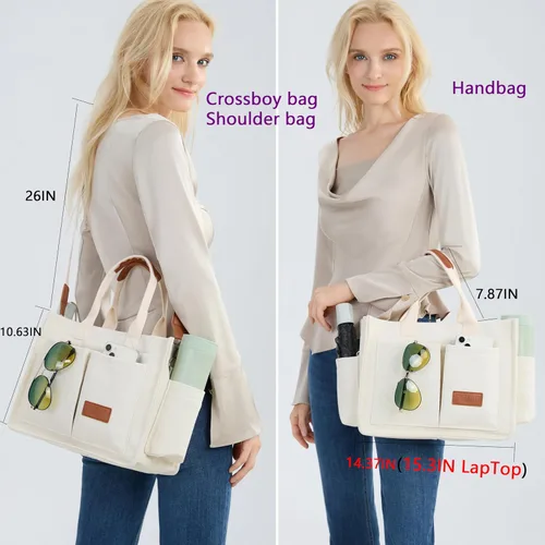 Vista 3 de Bolso de mano para mujer con compartimentos, bolso grande de lona para mujer, bolso cruzado de trabajo, portátil, bolsa de libros, bolsos de hombro