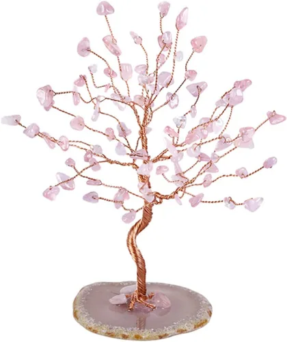 Vista 6 de TUMBEELLUWA Árbol de dinero de cristal curativo con rodajas de ágata, pulido de piedras preciosas pulidas, árbol bonsái, Feng Shui, decoración