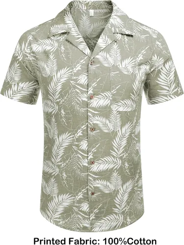 Vista 4 de COOFANDY Camisas florales hawaianas de algodón y lino con botones tropicales para hombre