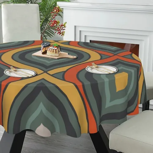 Vista 5 de Mantel redondo moderno de moda, lavable, resistente a las arrugas, para el hogar, cocina, comedor, picnic, campamento, fiesta, vacaciones, 60 Color-2