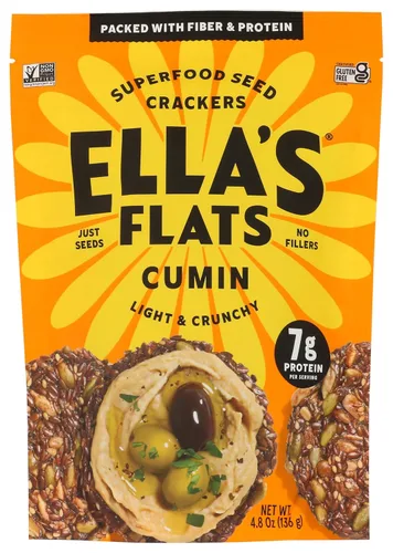 Vista 15 de ELLA'S FLATS® Patatas fritas saladas de todas las semillas, sin gluten, sin azúcar, chip de alto contenido de fibra, aperitivo bajo
