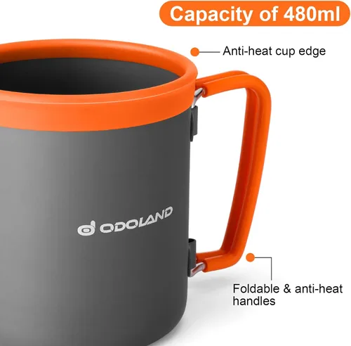 Vista 6 de Odoland Juego de ollas de camping con intercambiador de calor, juego de cocina con estufa de camping portátil, kit de comida de camping, incluye
