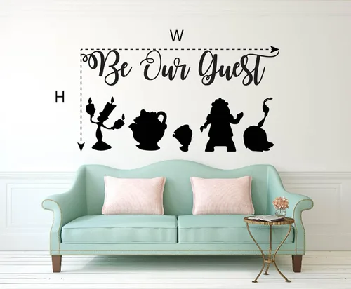 Vista 2 de Calcomanía de pared Be Our Guest - La Bella y la Bestia - Lumiere, Mrs Potts, Chip, Cogsworth y Featherduster
