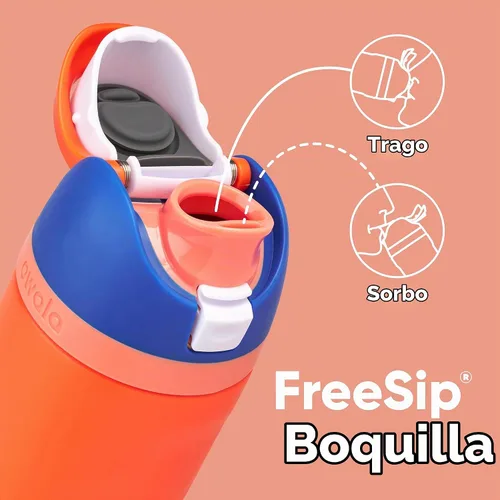 Vista 3 de Owala Kids FreeSip - Botellas de agua aisladas de acero inoxidable de 16 onzas con popote, sin BPA, cítricos azules y esfera celeste