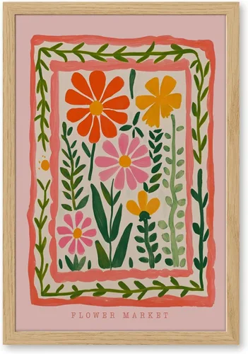 Vista 8 de Arte de pared de flores silvestres rosas, póster retro de mercado de flores, impresión botánica colorida de moda, arte popular, ilustración floral