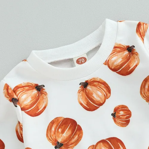 Vista 4 de MAINESAKA Sudadera de calabaza para bebé niño y niña, mi primer disfraz de Halloween, camiseta + pantalones largos con cordón para recién nacido