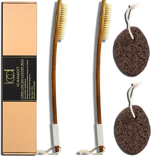 Vista 12 de ICANdOIT - Cepillo de baño de mango largo antideslizante de cerdas de jabalí natural de 17.71 pulgadas, limpiador de ducha con mango doblado