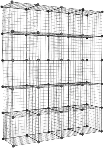 Vista 9 de Estante de almacenamiento de rejilla de metal, estante de almacenamiento apilable de rejilla de metal, tamaño de rejilla modular de 14 x 14