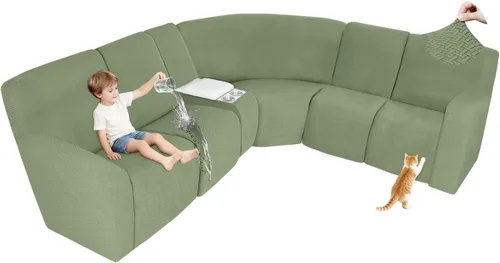 Vista 98 de ALIECOM Fundas 100% impermeables para sofá seccional reclinable, forma de L, elásticas, para esquina, funda para sofá seccional reclinable, lavable