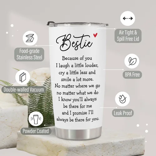 Vista 3 de Tazas de Mejor Amiga - Tazas de Viaje de 20oz para Mejores Amigas y Amigos - Regalos de Cumpleaños de Mejor Amiga
