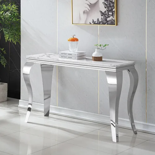 Vista 53 de SSLine Mesa de Centro Rectangular de Mármol Sintético para Sala de Estar, Mesa Central Moderna de Mármol Blanco de Lujo con Base Doble en Forma de U