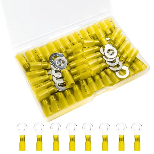 Vista 16 de 50 unidades de conectores de cable termorretráctiles, terminales de anillo impermeables de 12-10 AWG, terminales de cable de 12-10 AWG de 1/4" (M6)