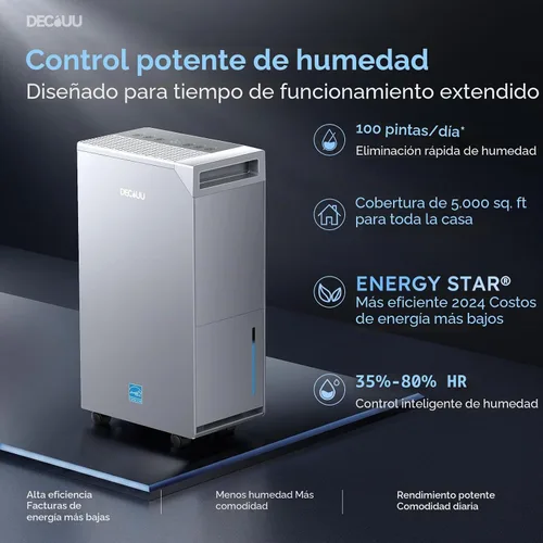 Vista 2 de Deshumidificador con certificado Energy Star para 5000 sq. ft., máx. 12.5 gal, estándar: 8.75 gal, con manguera de drenaje, con control inteligente