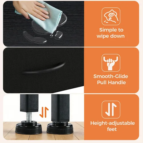 Vista 6 de Sweetcrispy - Mesita de noche pequeña con 2 cajones de tela, mesa auxiliar para dormitorio, para mesita de noche de 20 pulgadas de alto para Negro