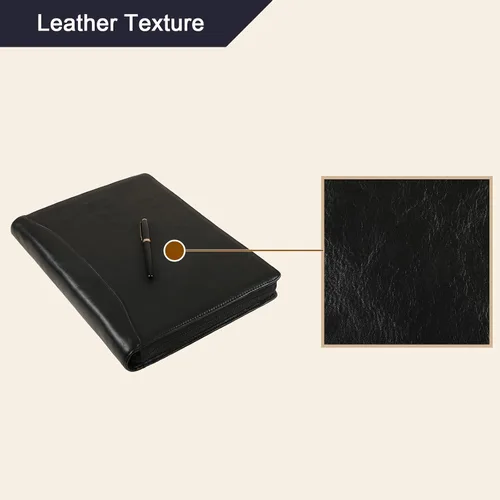 Vista 4 de Organizador de cartera de cuero genuino, carpeta de 3 anillos con bloc de notas, carpeta de cuero personalizada para hombres y mujeres
